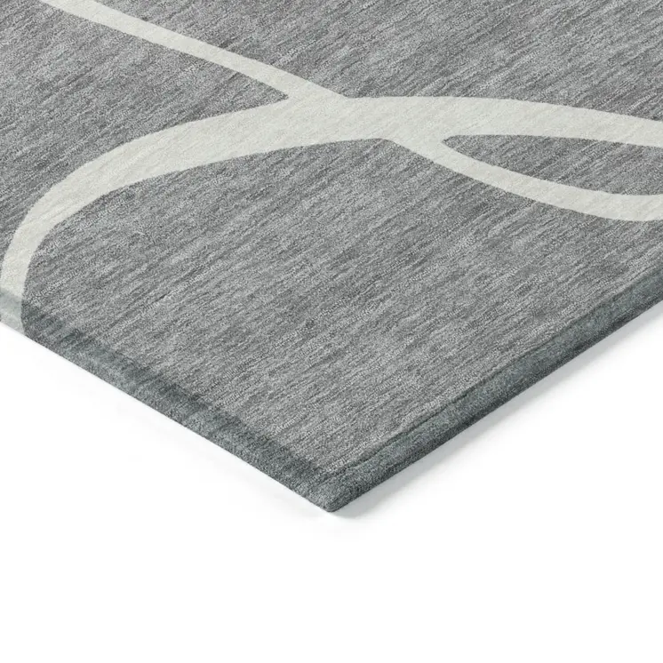 8' X 10' Gray And Ivory Abstract Washable Indoor Outdoor Area Rug