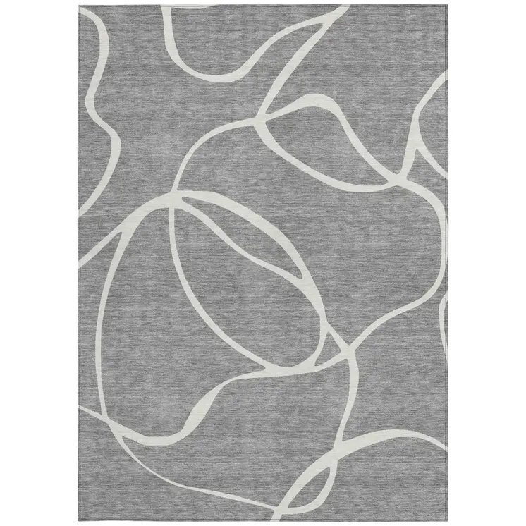 8' X 10' Gray And Ivory Abstract Washable Indoor Outdoor Area Rug