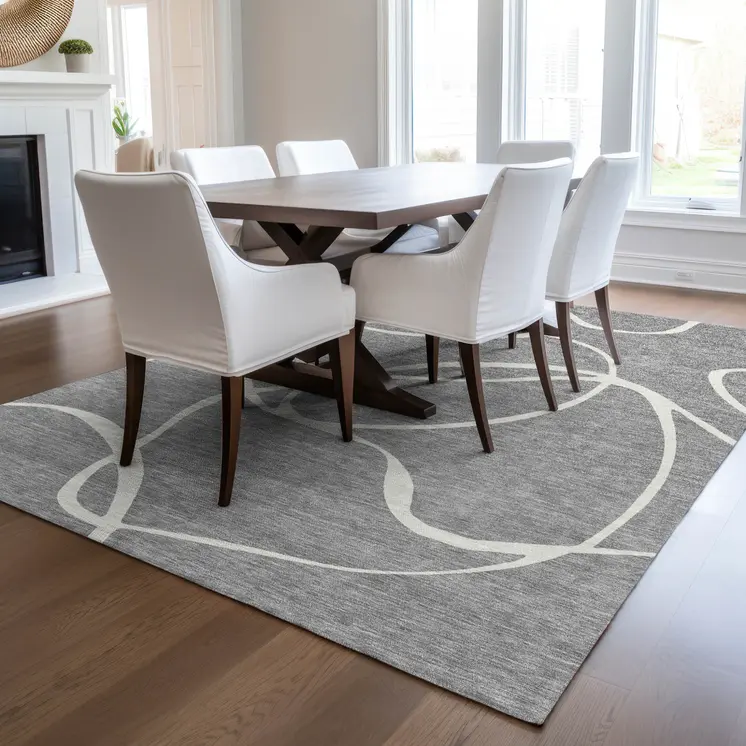 8' X 10' Gray And Ivory Abstract Washable Indoor Outdoor Area Rug