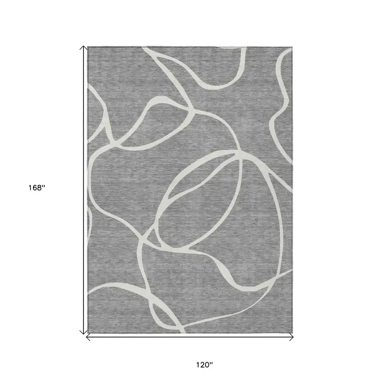 10' X 14' Gray And Ivory Abstract Washable Indoor Outdoor Area Rug