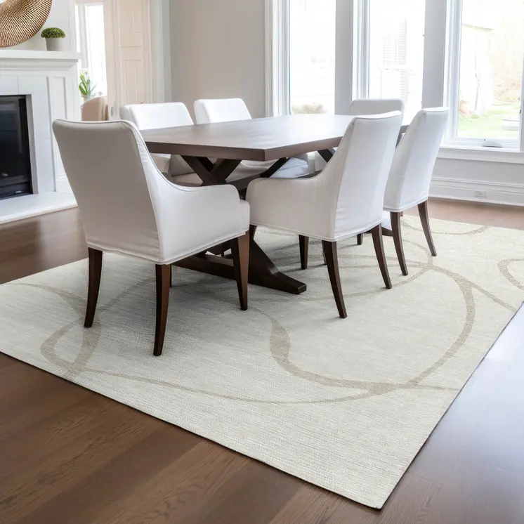 5' X 8' Ivory And Beige Abstract Washable Indoor Outdoor Area Rug