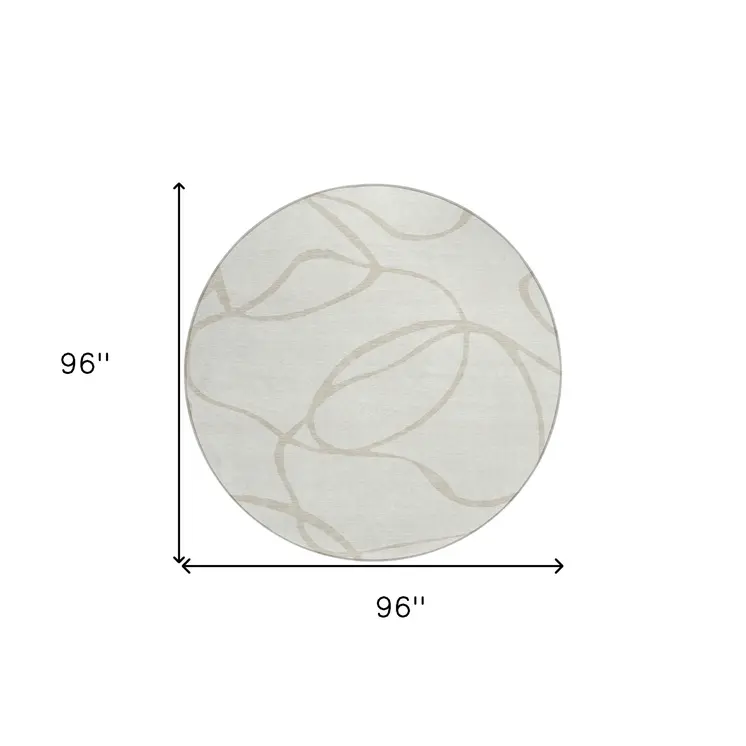 8' Ivory And Beige Round Abstract Washable Indoor Outdoor Area Rug
