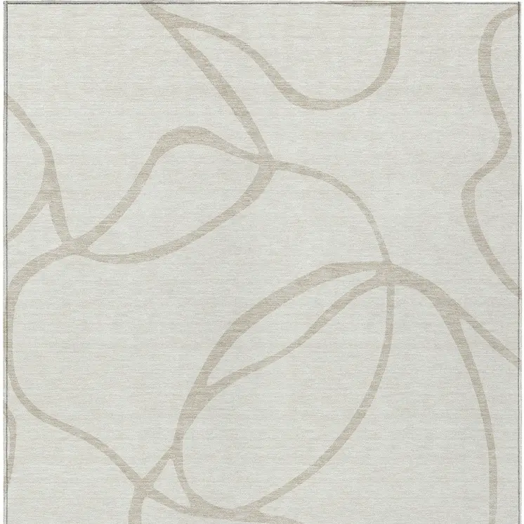 8' X 10' Ivory And Beige Abstract Washable Indoor Outdoor Area Rug