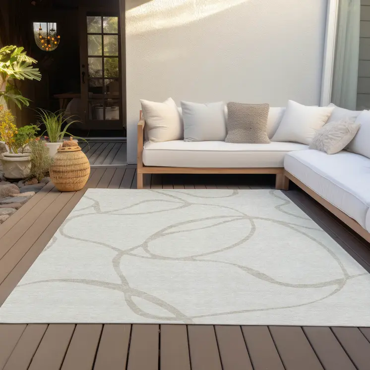 8' X 10' Ivory And Beige Abstract Washable Indoor Outdoor Area Rug