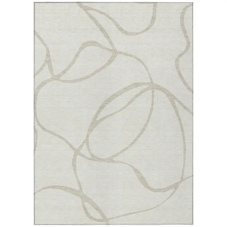 8' X 10' Ivory And Beige Abstract Washable Indoor Outdoor Area Rug
