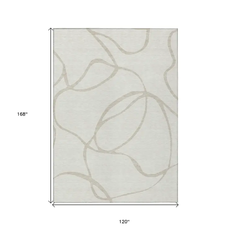 10' X 14' Ivory And Beige Abstract Washable Indoor Outdoor Area Rug