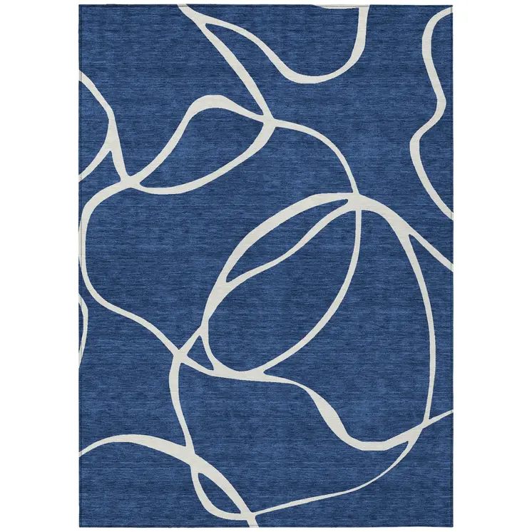 3' X 5' Navy Blue And Ivory Abstract Washable Indoor Outdoor Area Rug