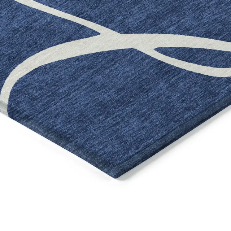 3' X 5' Navy Blue And Ivory Abstract Washable Indoor Outdoor Area Rug
