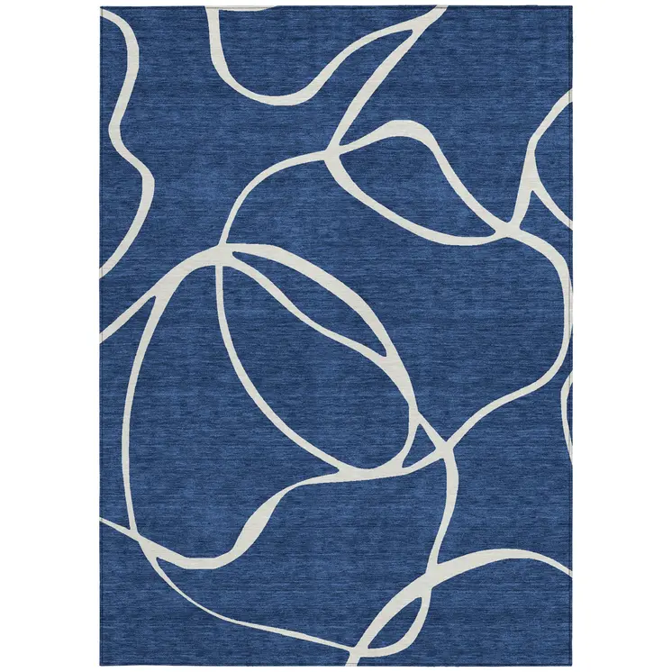 10' X 14' Navy Blue And Ivory Abstract Washable Indoor Outdoor Area Rug
