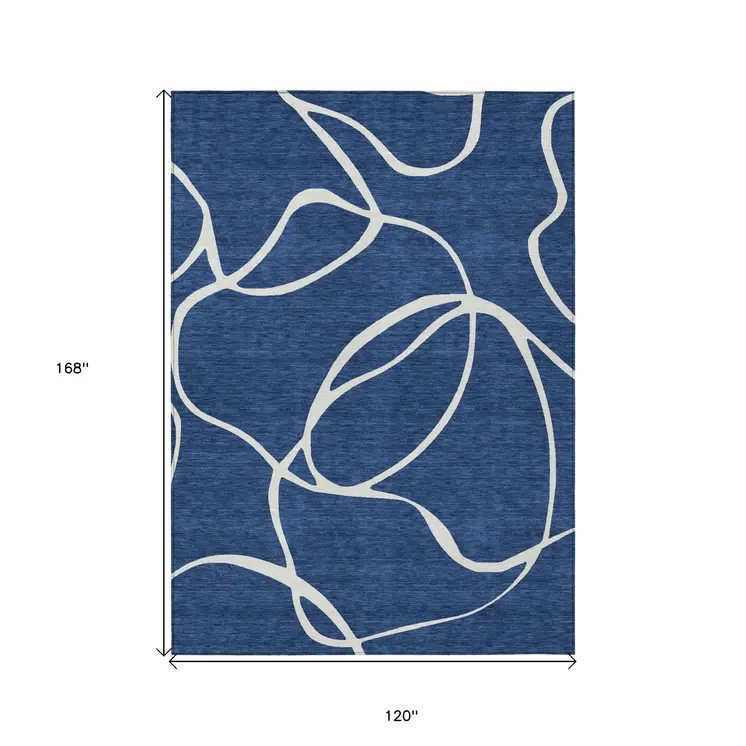 10' X 14' Navy Blue And Ivory Abstract Washable Indoor Outdoor Area Rug