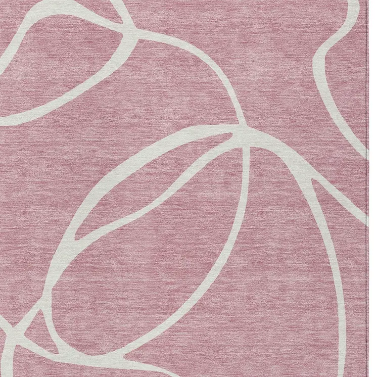 3' X 5' Pink And Ivory Abstract Washable Indoor Outdoor Area Rug
