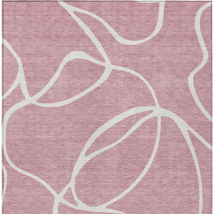 5' X 8' Pink And Ivory Abstract Washable Indoor Outdoor Area Rug