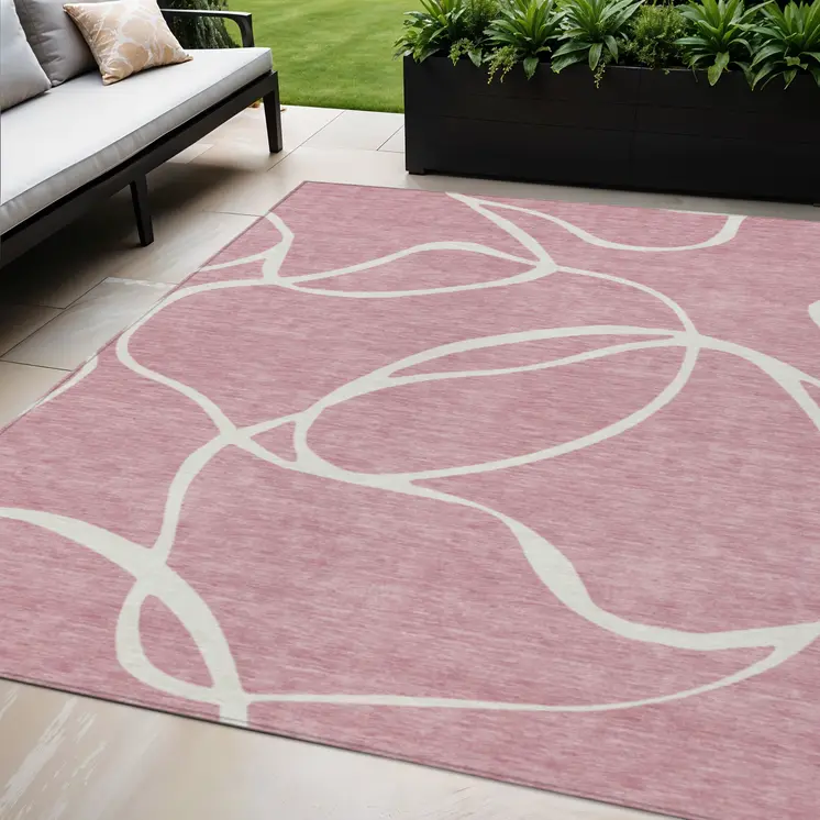5' X 8' Pink And Ivory Abstract Washable Indoor Outdoor Area Rug