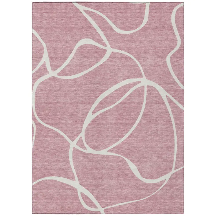 5' X 8' Pink And Ivory Abstract Washable Indoor Outdoor Area Rug