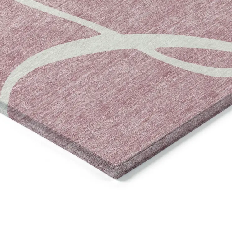 5' X 8' Pink And Ivory Abstract Washable Indoor Outdoor Area Rug
