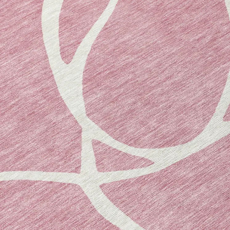 8' Pink And Ivory Round Abstract Washable Indoor Outdoor Area Rug