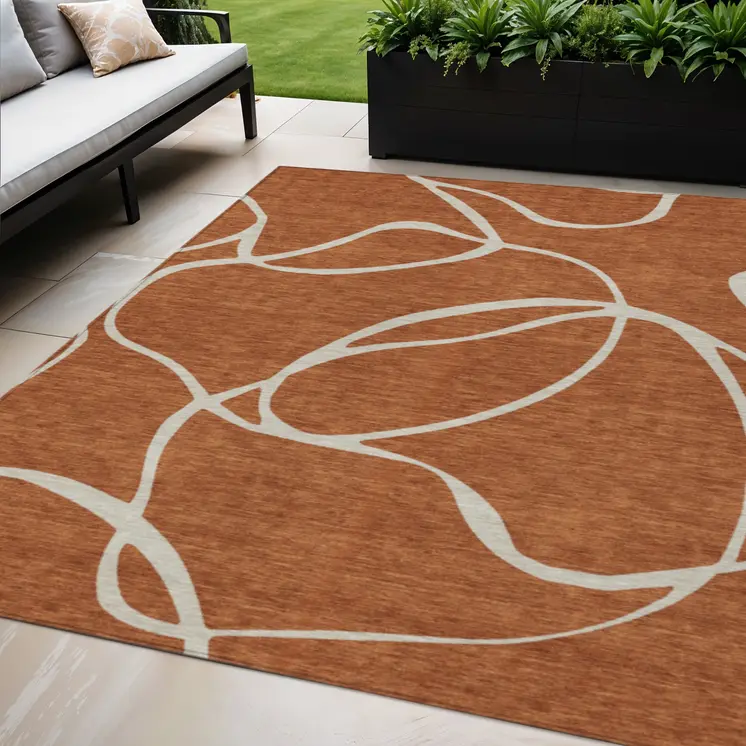 5' X 8' Copper And Ivory Abstract Washable Indoor Outdoor Area Rug