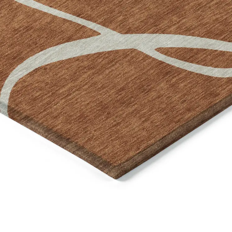 5' X 8' Copper And Ivory Abstract Washable Indoor Outdoor Area Rug