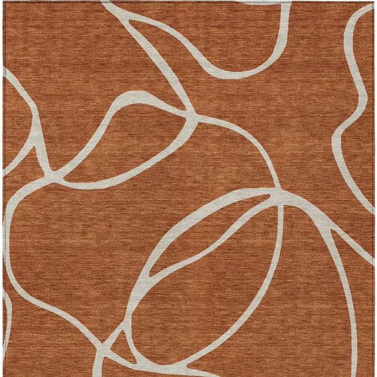 5' X 8' Copper And Ivory Abstract Washable Indoor Outdoor Area Rug