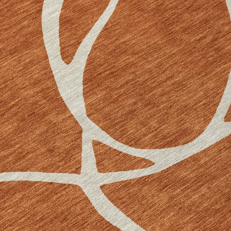 8' Copper And Ivory Round Abstract Washable Indoor Outdoor Area Rug