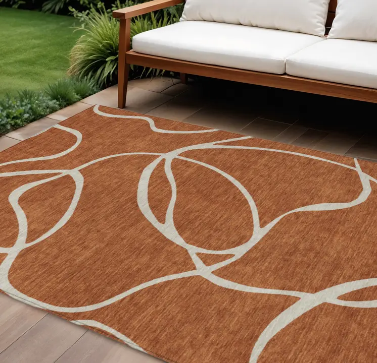 10' X 14' Copper And Ivory Abstract Washable Indoor Outdoor Area Rug