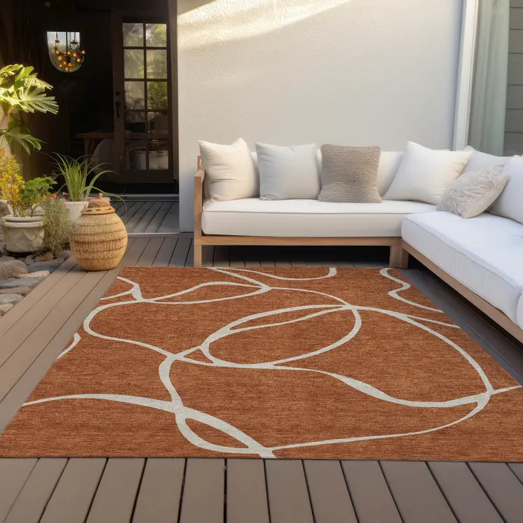 10' X 14' Copper And Ivory Abstract Washable Indoor Outdoor Area Rug