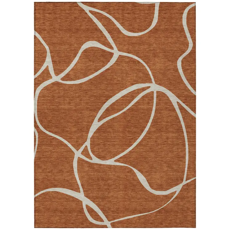 10' X 14' Copper And Ivory Abstract Washable Indoor Outdoor Area Rug