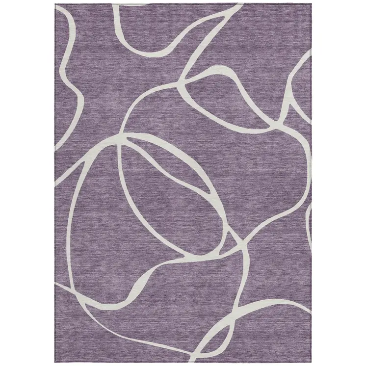 3' X 5' Purple And Ivory Abstract Washable Indoor Outdoor Area Rug