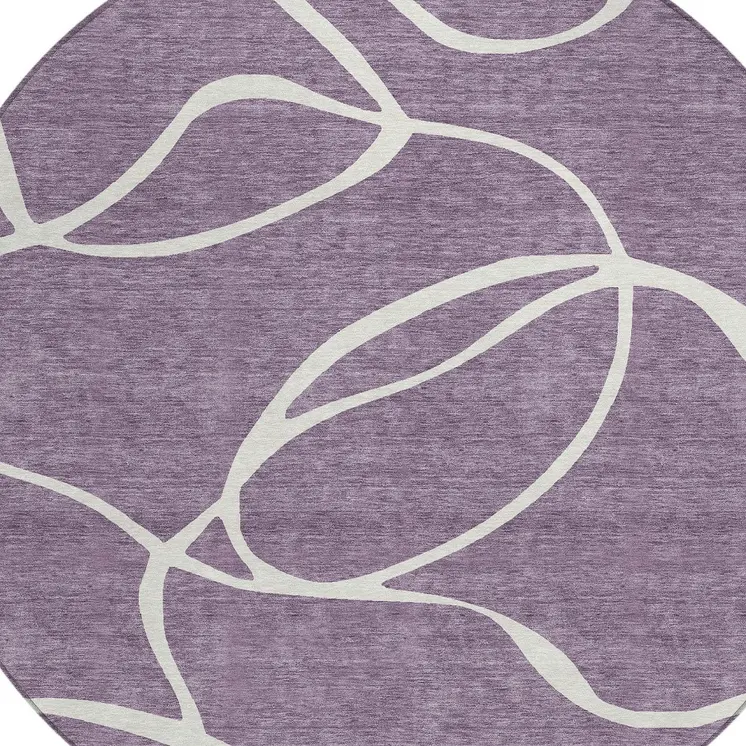 8' Purple And Ivory Round Abstract Washable Indoor Outdoor Area Rug