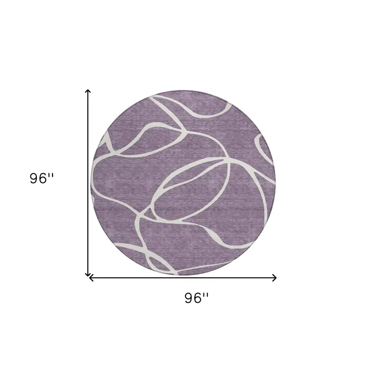 8' Purple And Ivory Round Abstract Washable Indoor Outdoor Area Rug