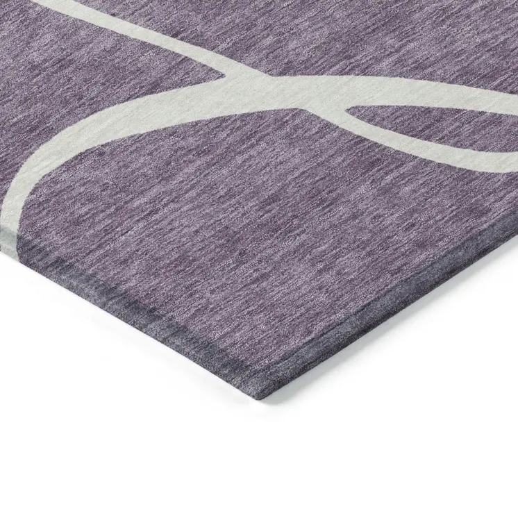8' X 10' Purple And Ivory Abstract Washable Indoor Outdoor Area Rug