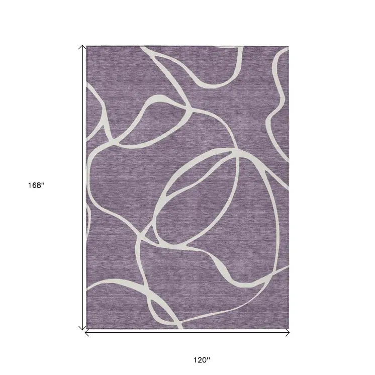 10' X 14' Purple And Ivory Abstract Washable Indoor Outdoor Area Rug