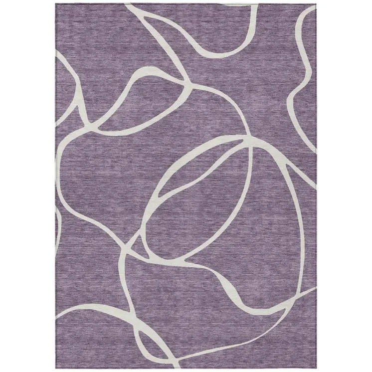 10' X 14' Purple And Ivory Abstract Washable Indoor Outdoor Area Rug