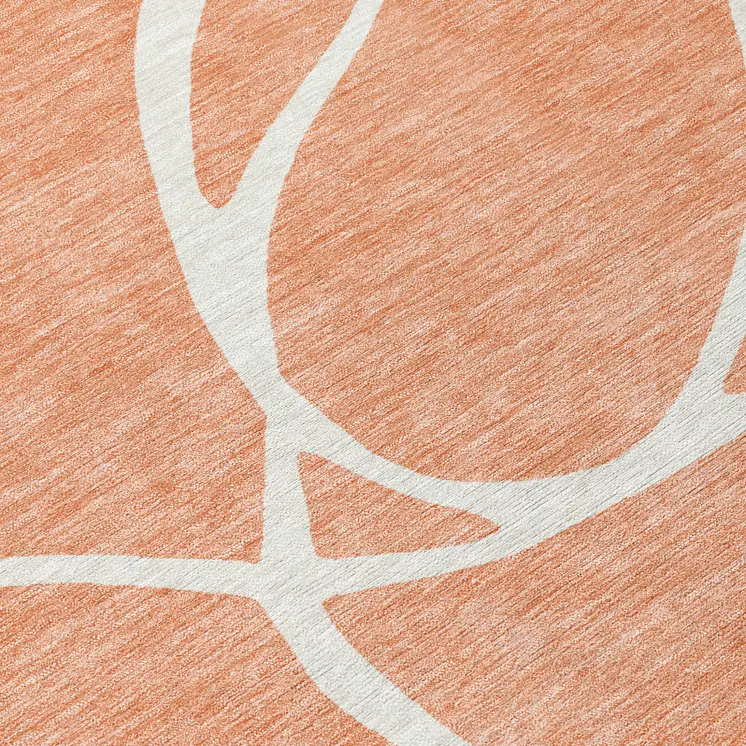 3' X 5' Salmon And Ivory Abstract Washable Indoor Outdoor Area Rug