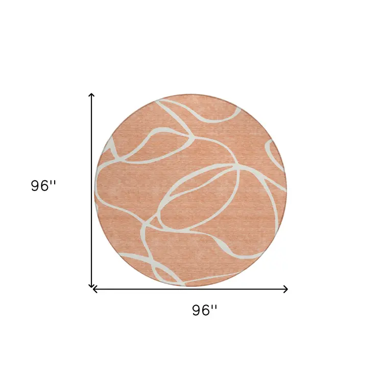 8' Salmon And Ivory Round Abstract Washable Indoor Outdoor Area Rug