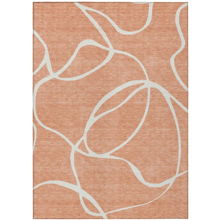 8' X 10' Salmon And Ivory Abstract Washable Indoor Outdoor Area Rug