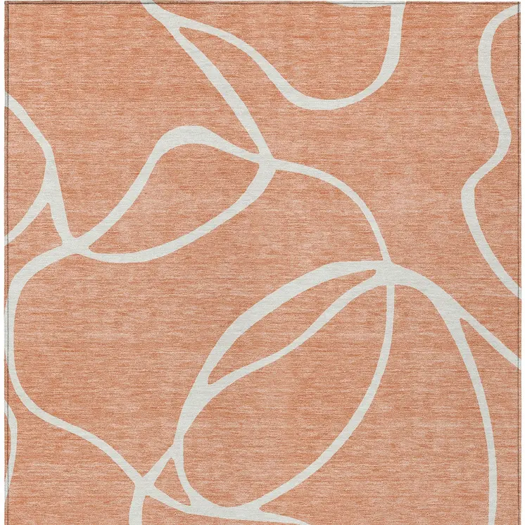 8' X 10' Salmon And Ivory Abstract Washable Indoor Outdoor Area Rug