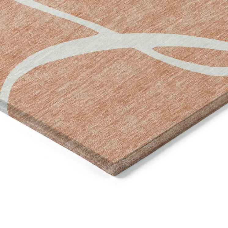 9' X 12' Salmon And Ivory Abstract Washable Indoor Outdoor Area Rug