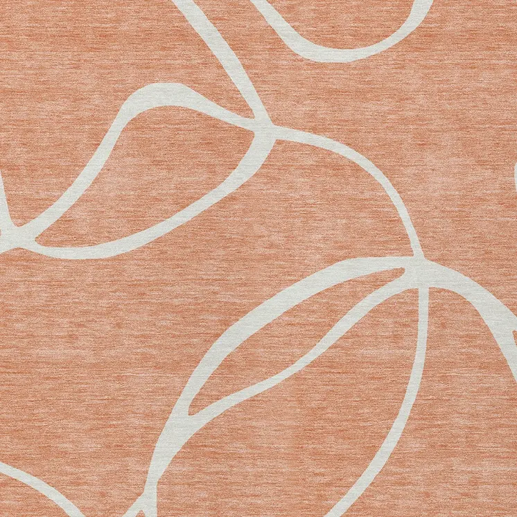 9' X 12' Salmon And Ivory Abstract Washable Indoor Outdoor Area Rug