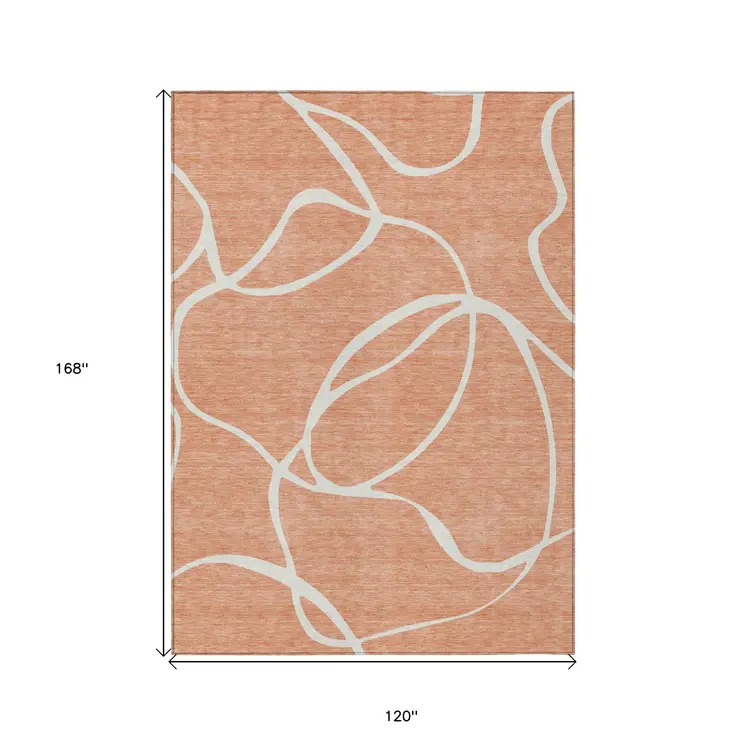 10' X 14' Salmon And Ivory Abstract Washable Indoor Outdoor Area Rug
