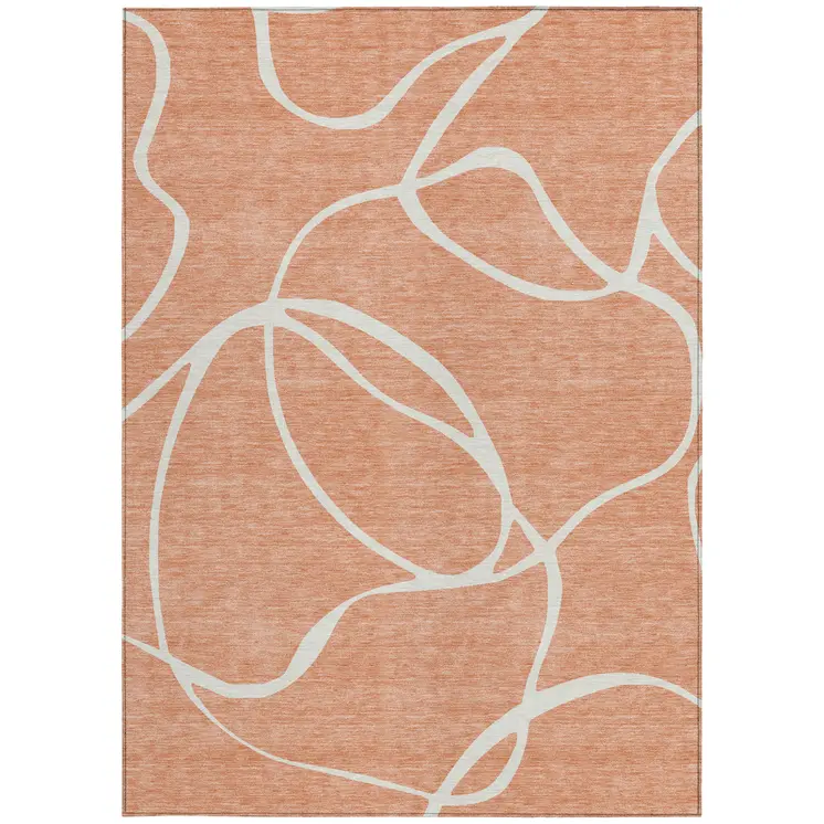 10' X 14' Salmon And Ivory Abstract Washable Indoor Outdoor Area Rug