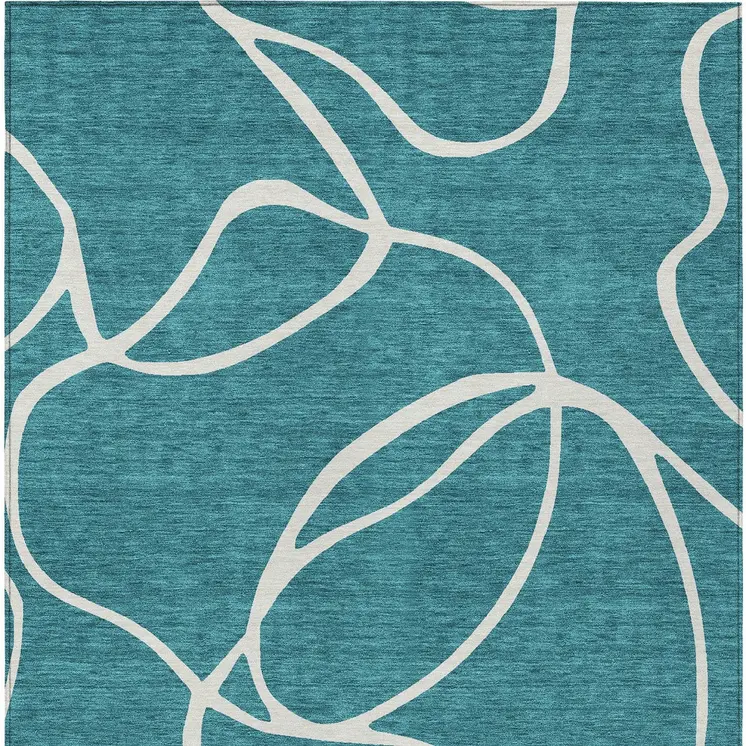 5' X 8' Teal Blue And Ivory Abstract Washable Indoor Outdoor Area Rug