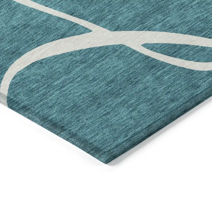 5' X 8' Teal Blue And Ivory Abstract Washable Indoor Outdoor Area Rug