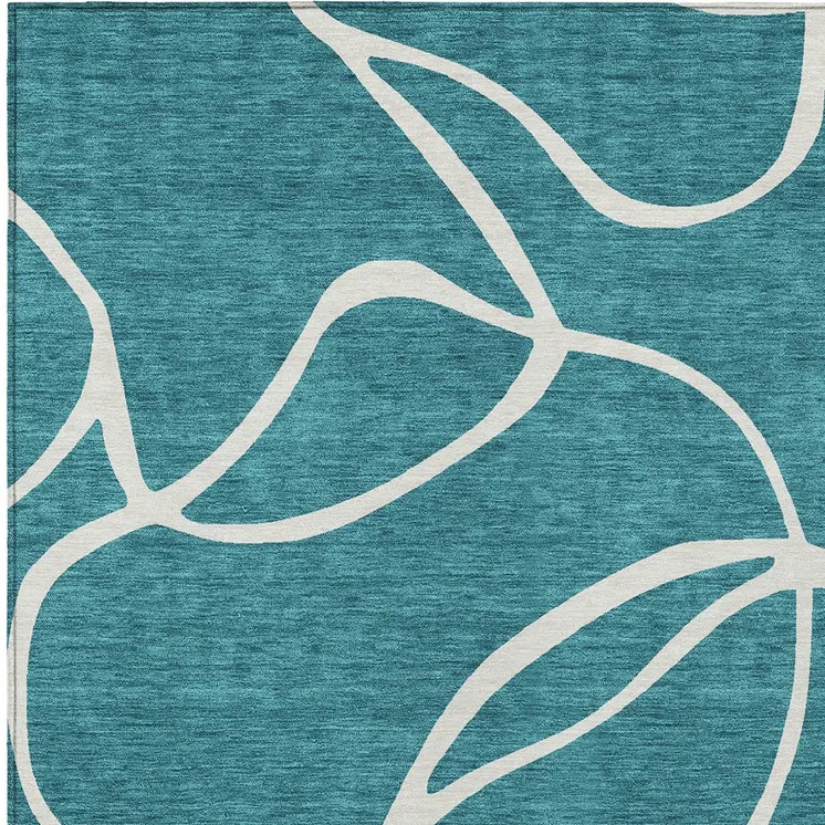 5' X 8' Teal Blue And Ivory Abstract Washable Indoor Outdoor Area Rug