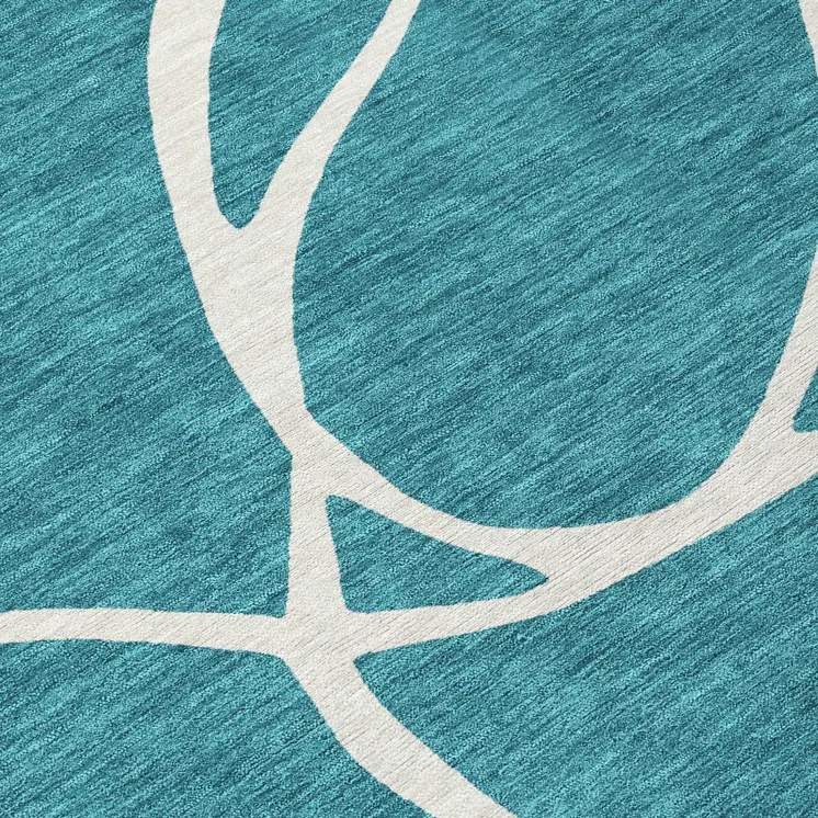 5' X 8' Teal Blue And Ivory Abstract Washable Indoor Outdoor Area Rug