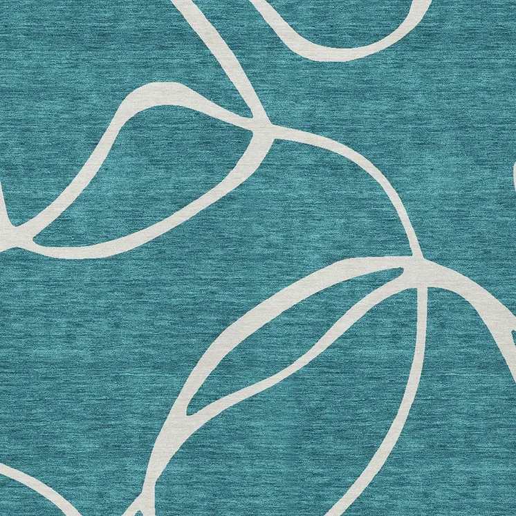9' X 12' Teal Blue And Ivory Abstract Washable Indoor Outdoor Area Rug