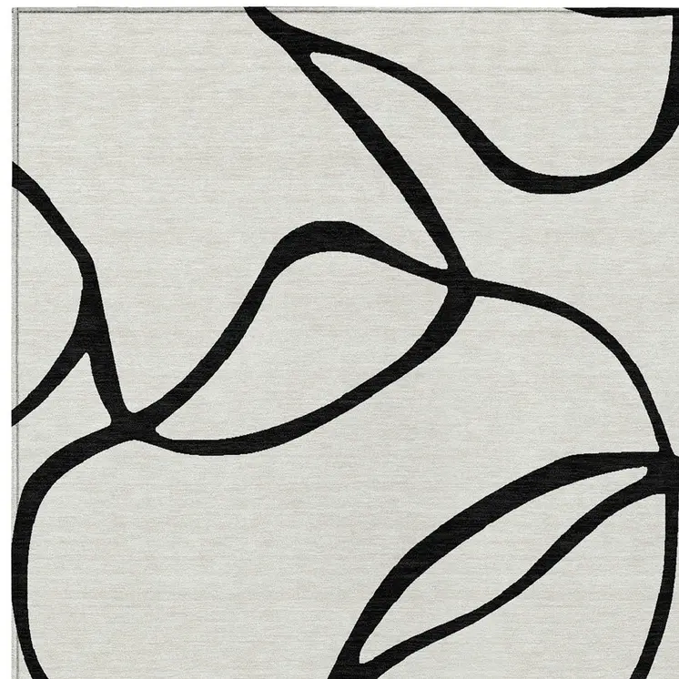 3' X 5' White And Black Abstract Washable Indoor Outdoor Area Rug