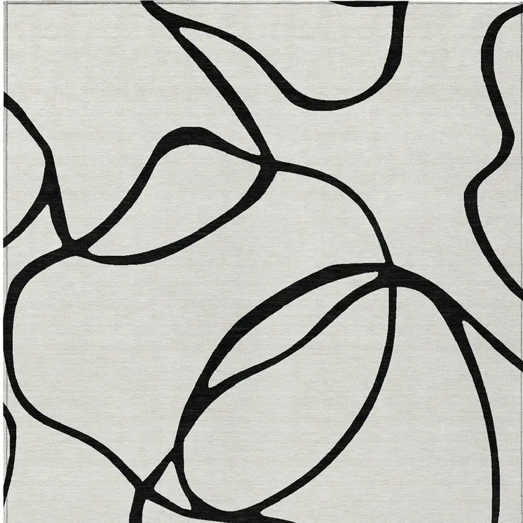 8' X 10' White And Black Abstract Washable Indoor Outdoor Area Rug