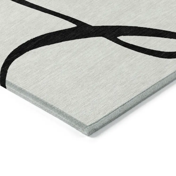 9' X 12' White And Black Abstract Washable Indoor Outdoor Area Rug