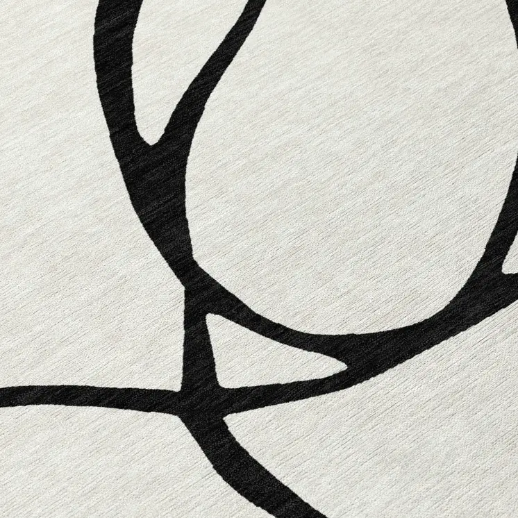 9' X 12' White And Black Abstract Washable Indoor Outdoor Area Rug